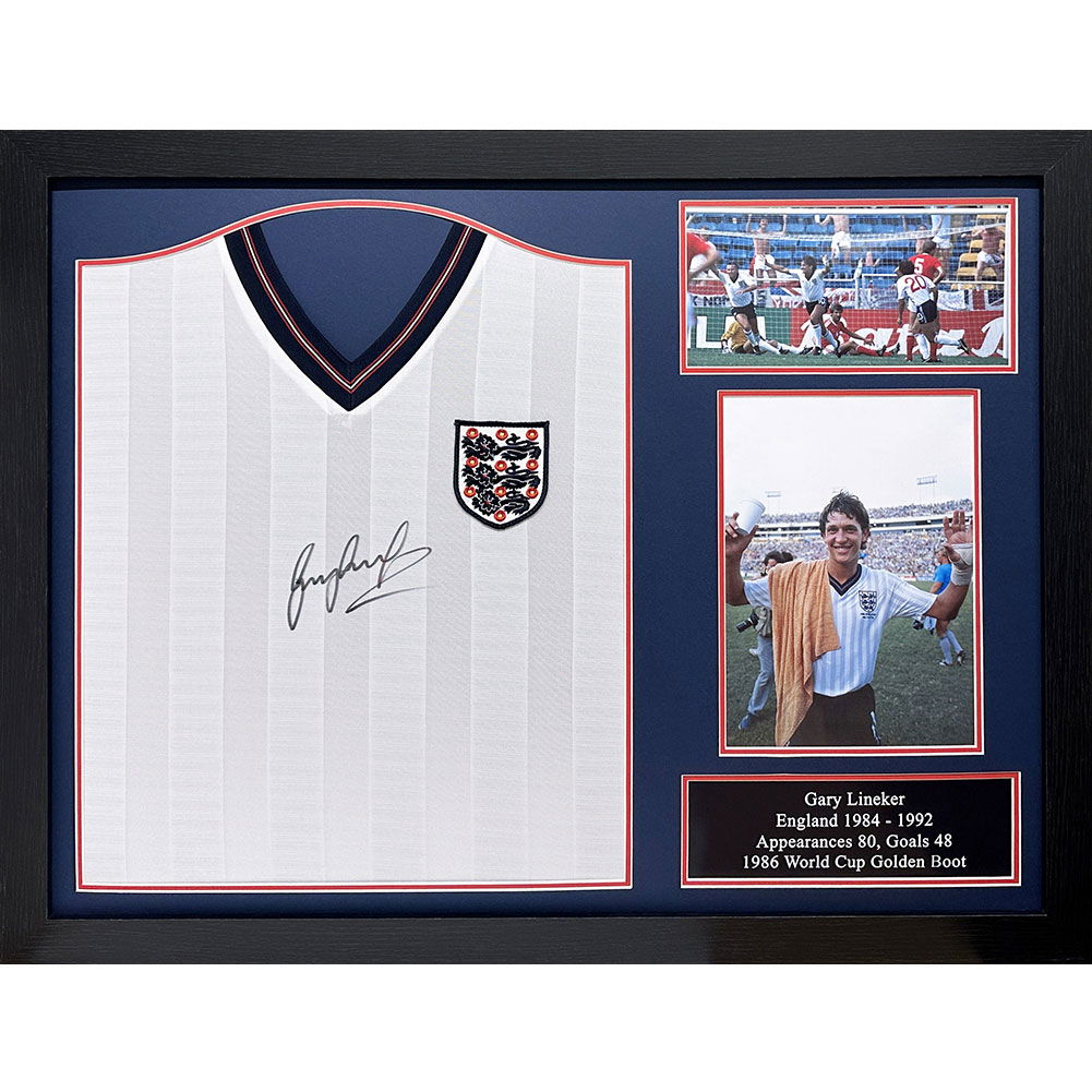 England FA 1986 Lineker Signed Shirt (Framed) England FA 1986 Lineker Signed Shirt (Framed)
