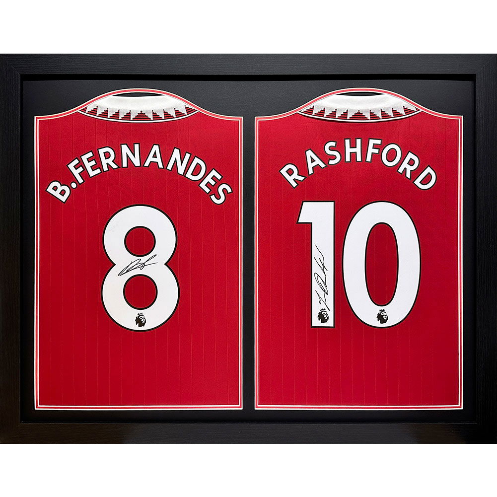 Manchester United FC Bruno Fernandes & Rashford Signed Shirts (Dual Framed) Manchester United FC Bruno Fernandes & Rashford Signed Shirts (Dual Framed)