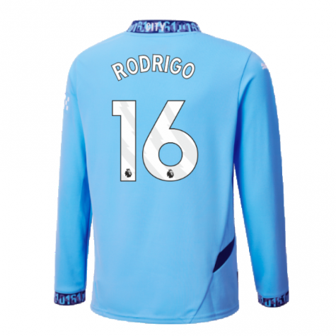 2024-2025 Man City Home Long Sleeve Shirt (Kids) (Rodrigo 16) 2024-2025 Man City Home Long Sleeve Shirt (Kids) (Rodrigo 16)