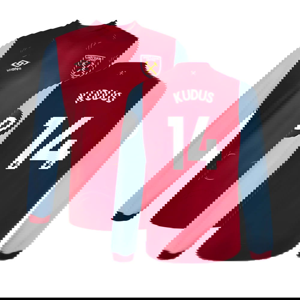 2023-2024 West Ham Long Sleeve Home Shirt (Kids) (Kudus 14) 2023-2024 West Ham Long Sleeve Home Shirt (Kids) (Kudus 14)
