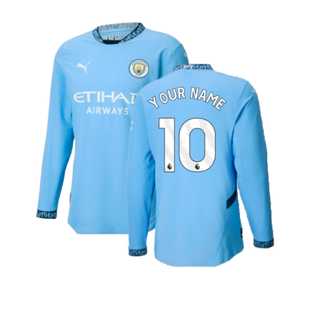 2024-2025 Man City Authentic Long Sleeve Home Shirt (Your Name) 2024-2025 Man City Authentic Long Sleeve Home Shirt (Your Name)
