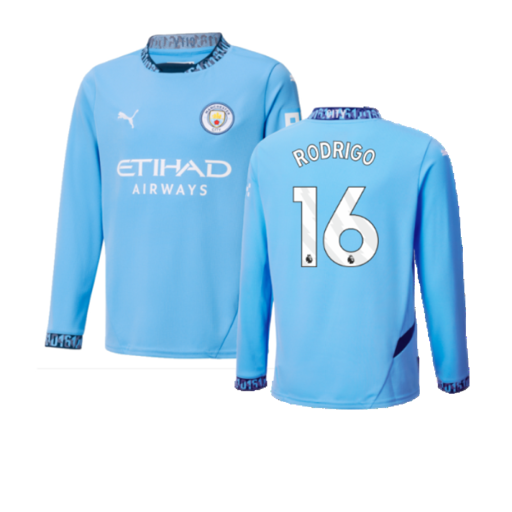 2024-2025 Man City Home Long Sleeve Shirt (Kids) (Rodrigo 16) 2024-2025 Man City Home Long Sleeve Shirt (Kids) (Rodrigo 16)