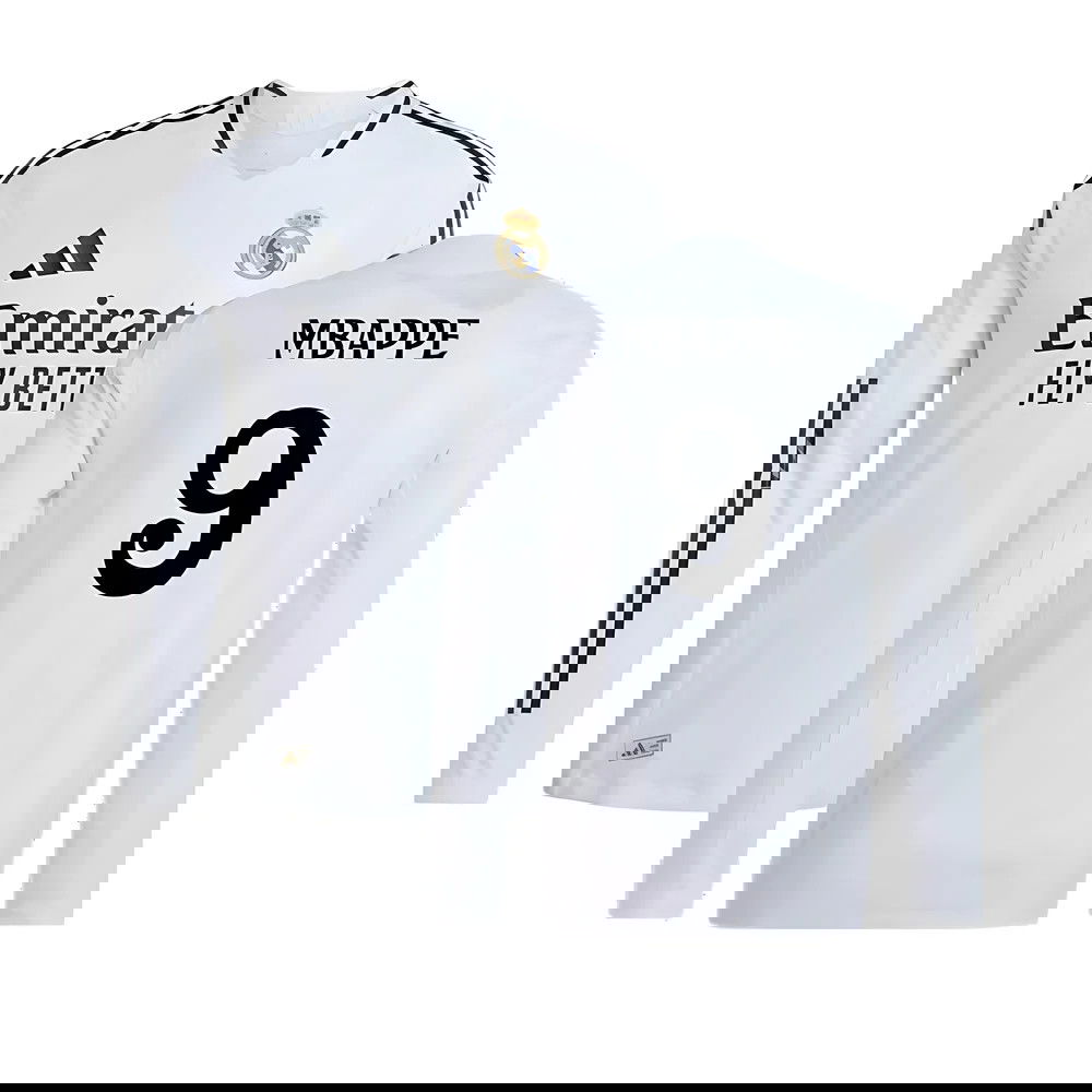 2024-2025 Real Madrid Authentic Long Sleeve Home Shirt (Mbappe 9) 2024-2025 Real Madrid Authentic Long Sleeve Home Shirt (Mbappe 9)