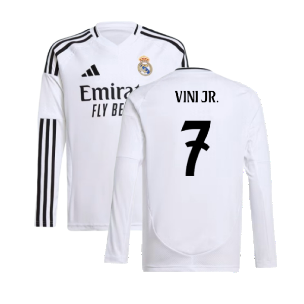 2024-2025 Real Madrid Long Sleeve Home Shirt (Kids) (Vini Jr. 7) 2024-2025 Real Madrid Long Sleeve Home Shirt (Kids) (Vini Jr. 7)