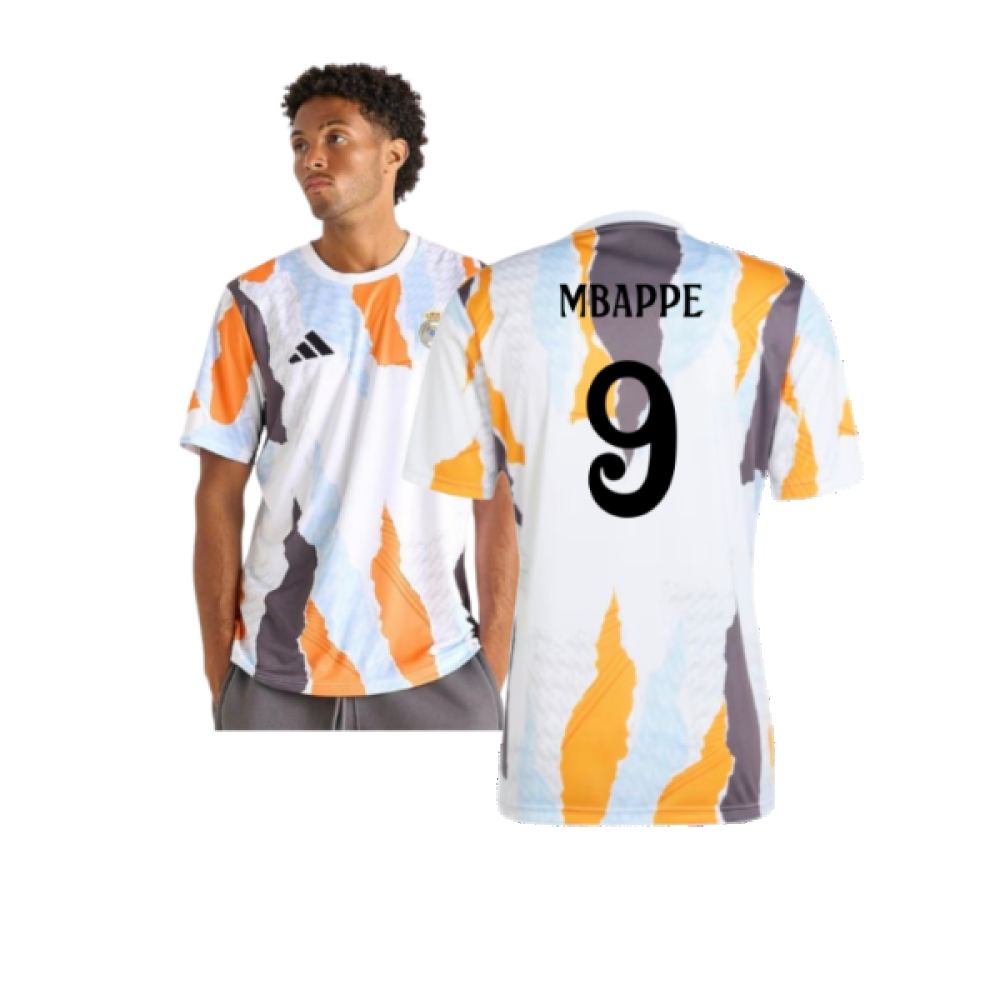 2024-2025 Real Madrid Pre-Match Shirt (White/Crew Orange) (Mbappe 9) 2024-2025 Real Madrid Pre-Match Shirt (White/Crew Orange) (Mbappe 9)