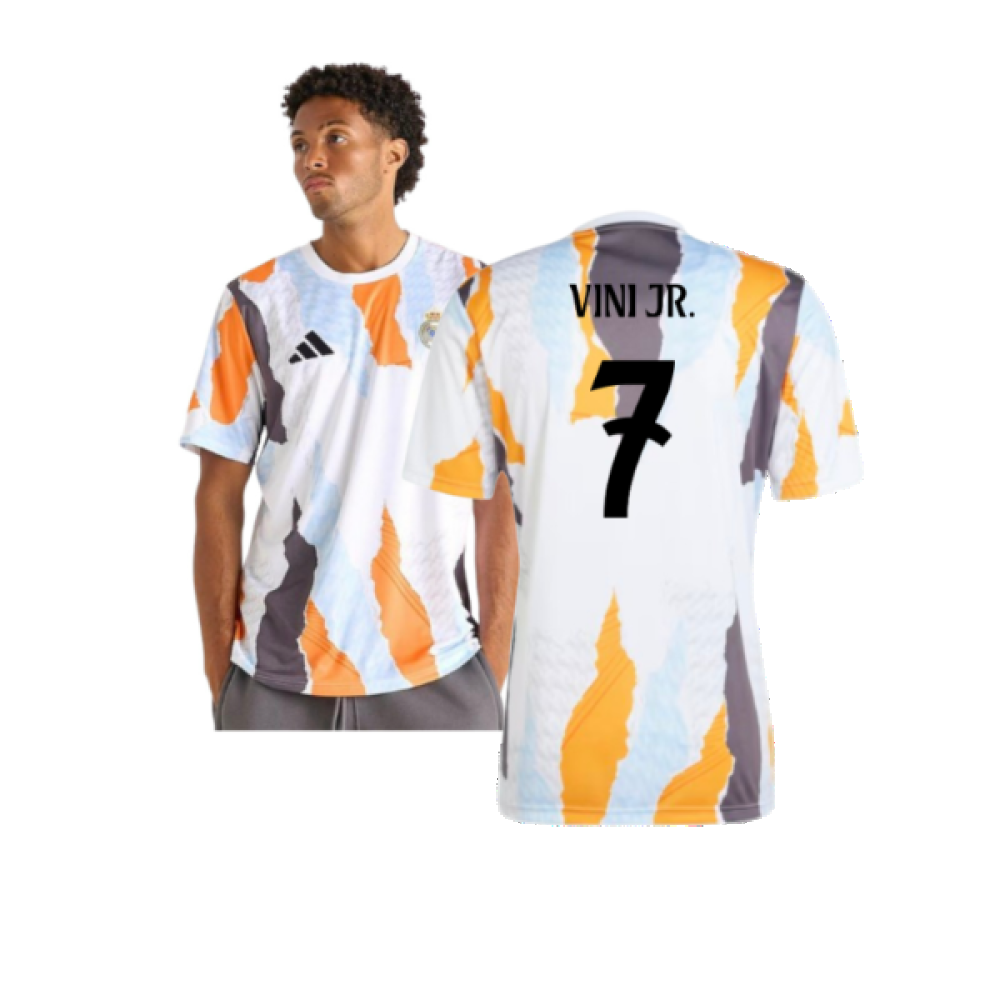 2024-2025 Real Madrid Pre-Match Shirt (White/Crew Orange) (Vini Jr. 7) 2024-2025 Real Madrid Pre-Match Shirt (White/Crew Orange) (Vini Jr. 7)