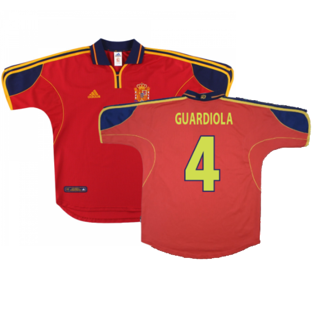 Spain 1999-02 Home Shirt ((Excellent) M) (Guardiola 4) Spain 1999-02 Home Shirt ((Excellent) M) (Guardiola 4)