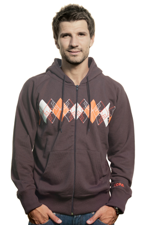 Mens Argyle Zip Hooded Sweater // Brown 70% cotton/30% polyester