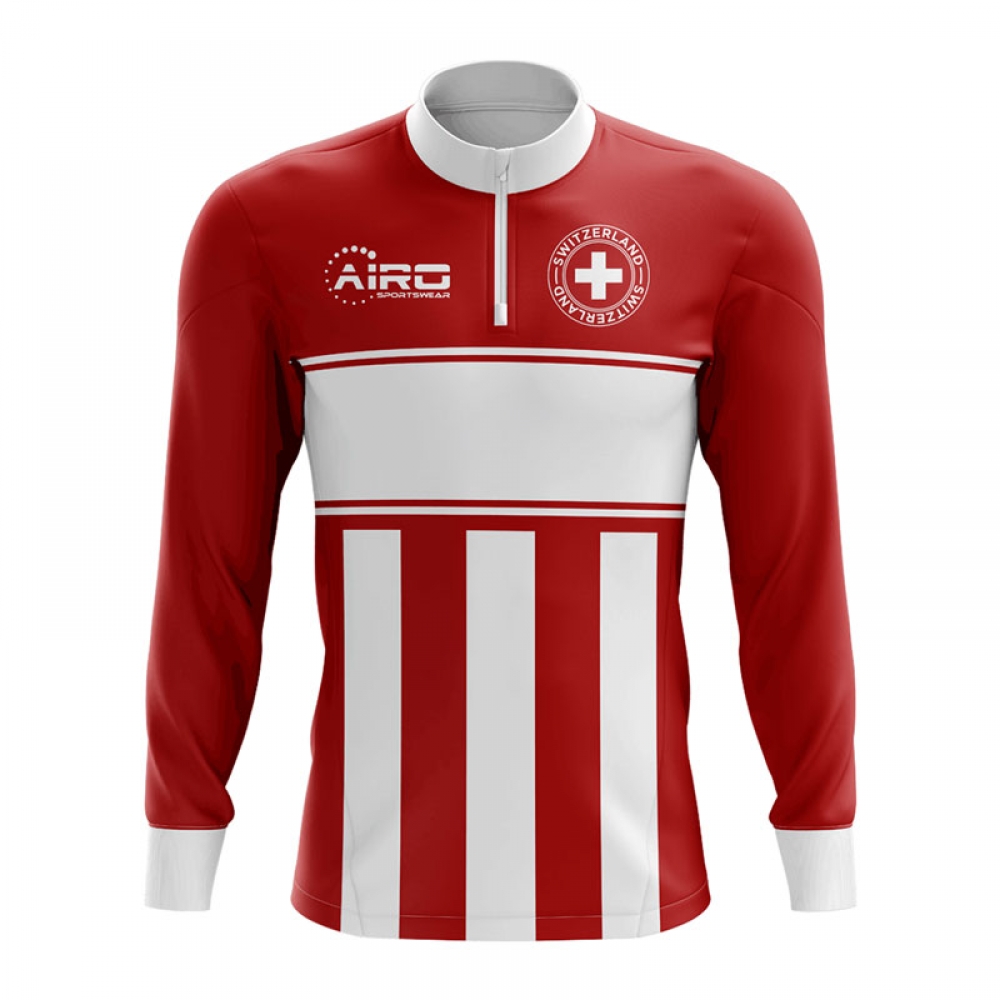 Switzerland Concept Football Half Zip Midlayer Top (Red-White)