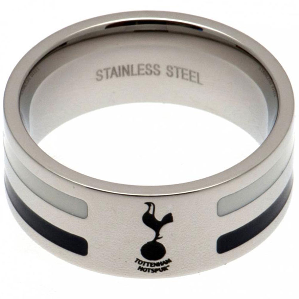 TOTTENHAM HOTSPUR FC STAINLESS STEEL COLOUR STRIPE BAND RING IN SPURS GIFT BOX 