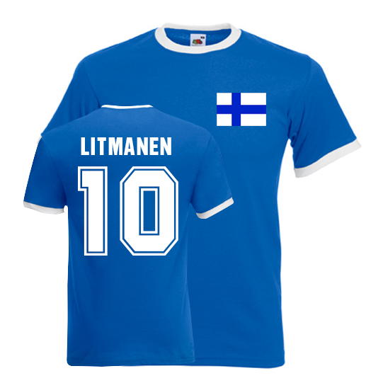 Jari Litmanen Finland Ringer Tee (blue)