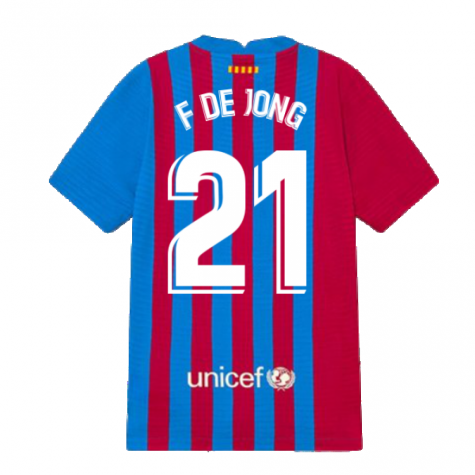 2021-2022 Barcelona Vapor Match Home Shirt (Kids) (F DE JONG 21)