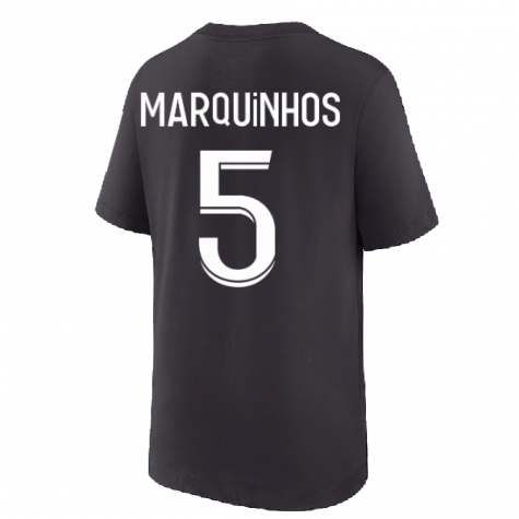 2022-2023 PSG Swoosh T-Shirt (Black) - Kids (MARQUINHOS 5)