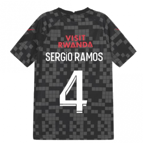PSG 2021-2022 Pre-Match Training Shirt (Black) - Kids (SERGIO RAMOS 4)