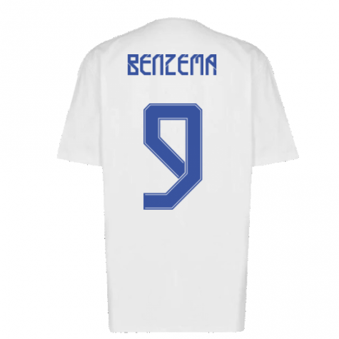 Real Madrid 2021-2022 Training Tee (White-Blue) (BENZEMA 9)