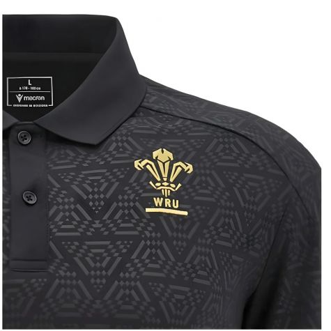 2024-2025 Wales Rugby WRU Travel Poly Polo Shirt (Black)