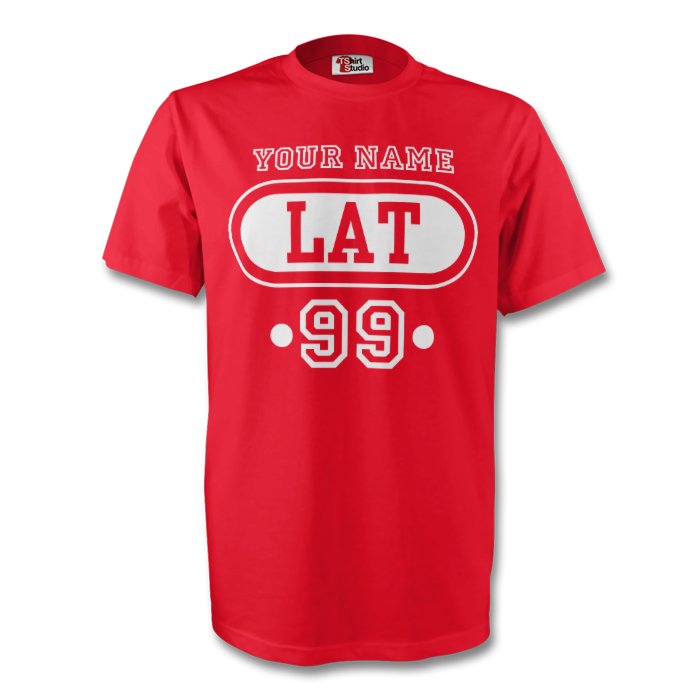 Latvia Lat T-shirt (red) Your Name