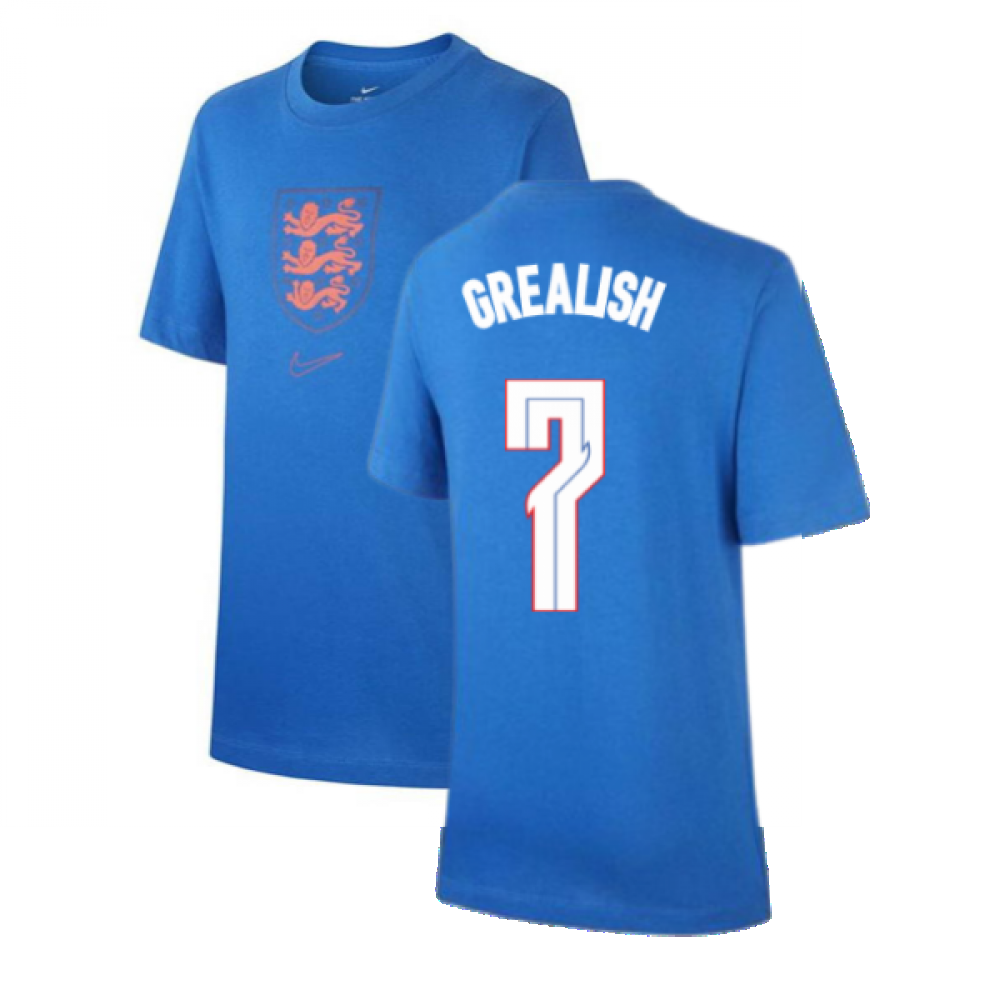 2020 2021 England Nike Evergreen Crest Tee Blue Kids Grealish 7 Cd1486 100 213452 40 93 Teamzo Com