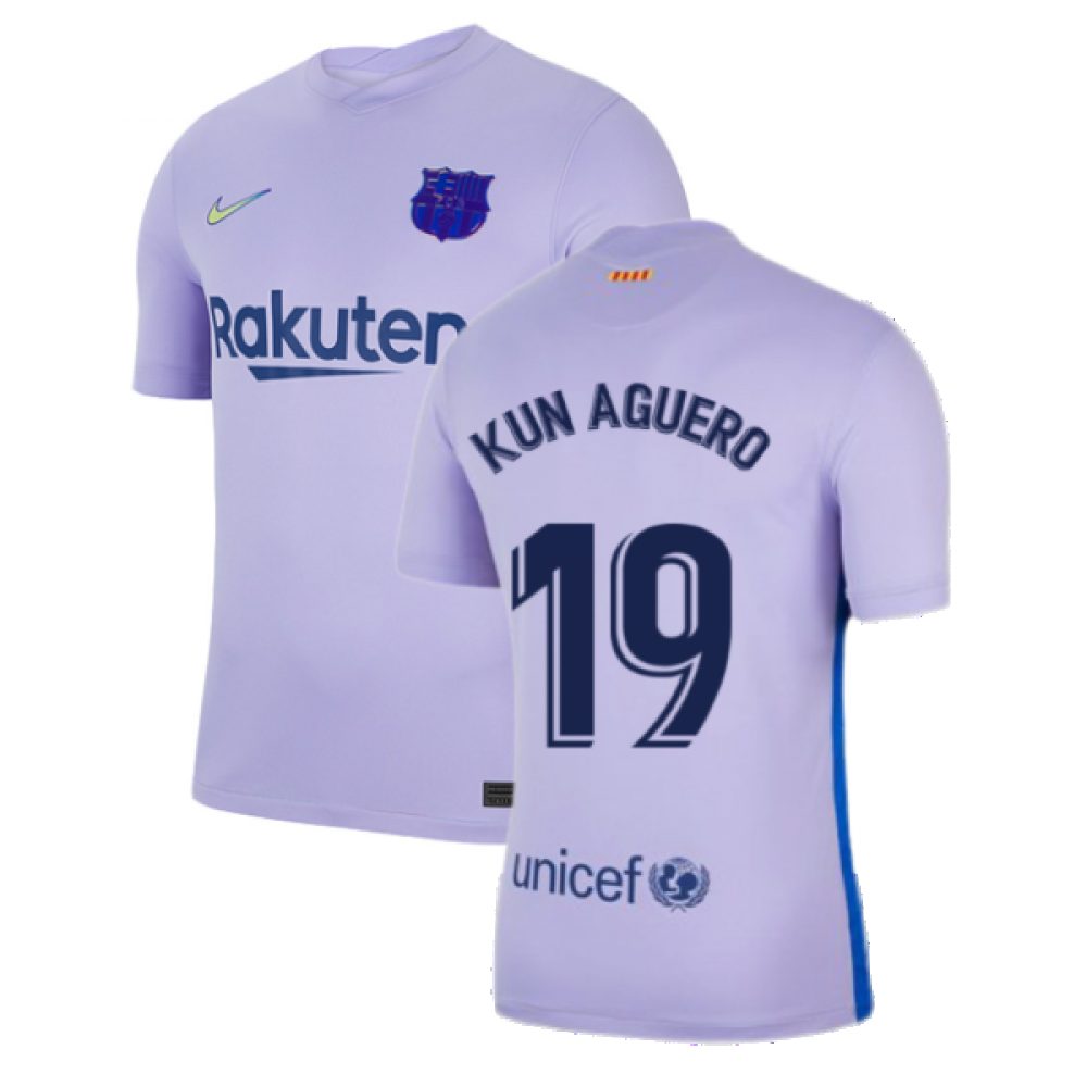 2021-2022 Barcelona Away Shirt (Kids) (KUN AGUERO 19)