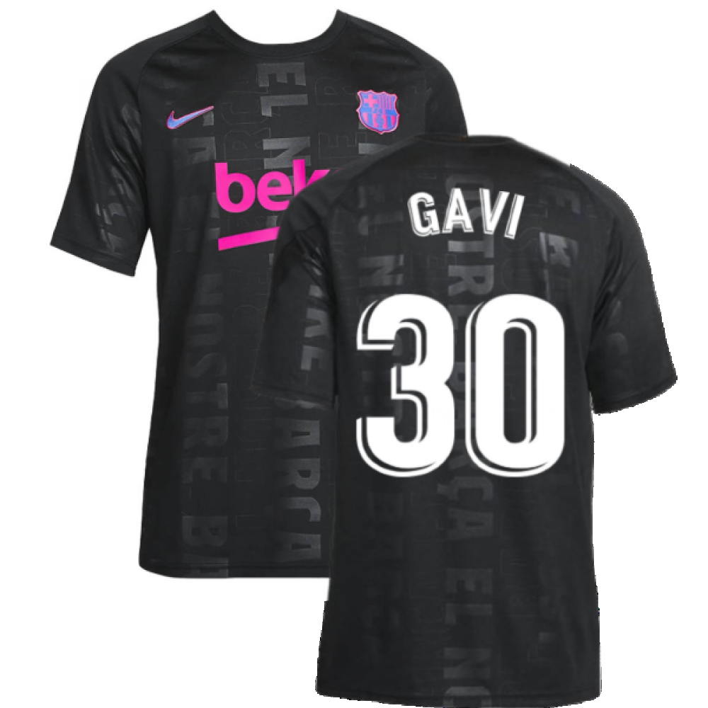 2021-2022 Barcelona CL Pre-Match Training Shirt (Black) - Kids (Gavi 30)