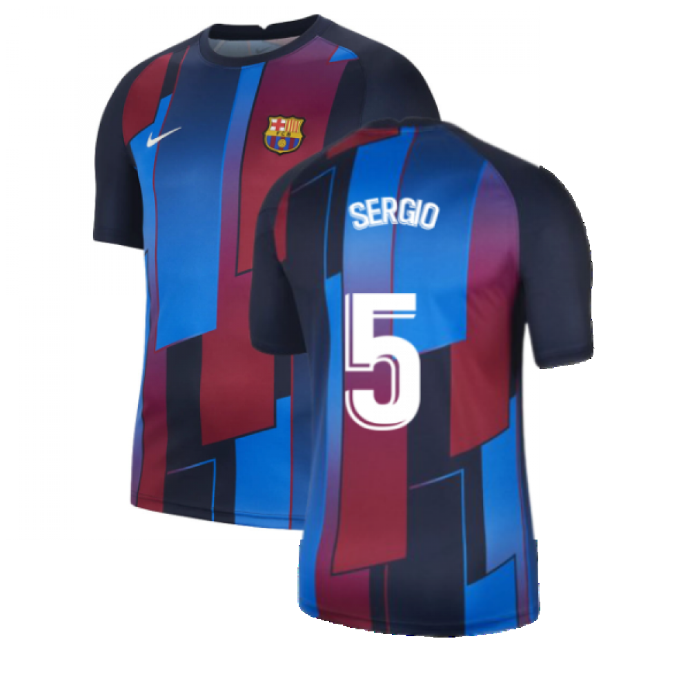 2021-2022 Barcelona Pre-Match Training Shirt (Blue) - Kids (SERGIO 5)