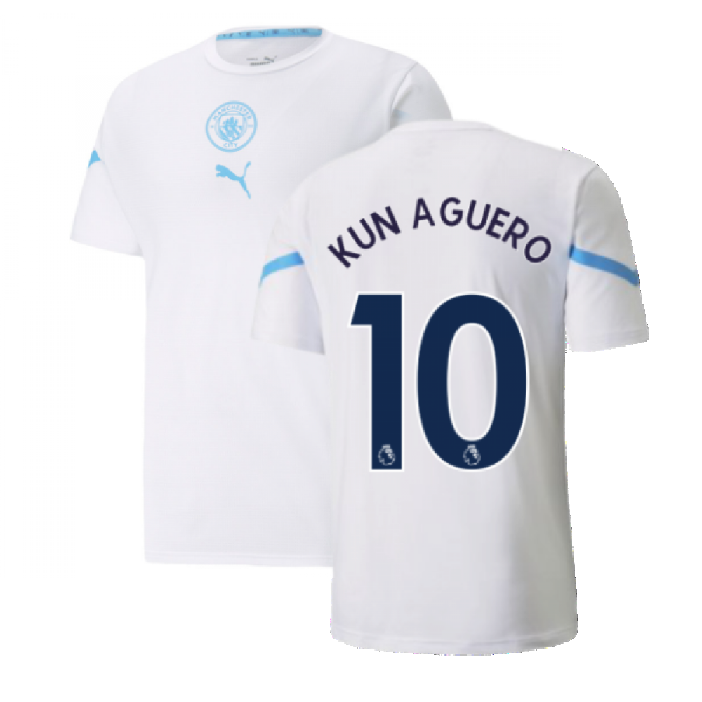 2021-2022 Man City Pre Match Jersey (White) - Kids (KUN AGUERO 10)