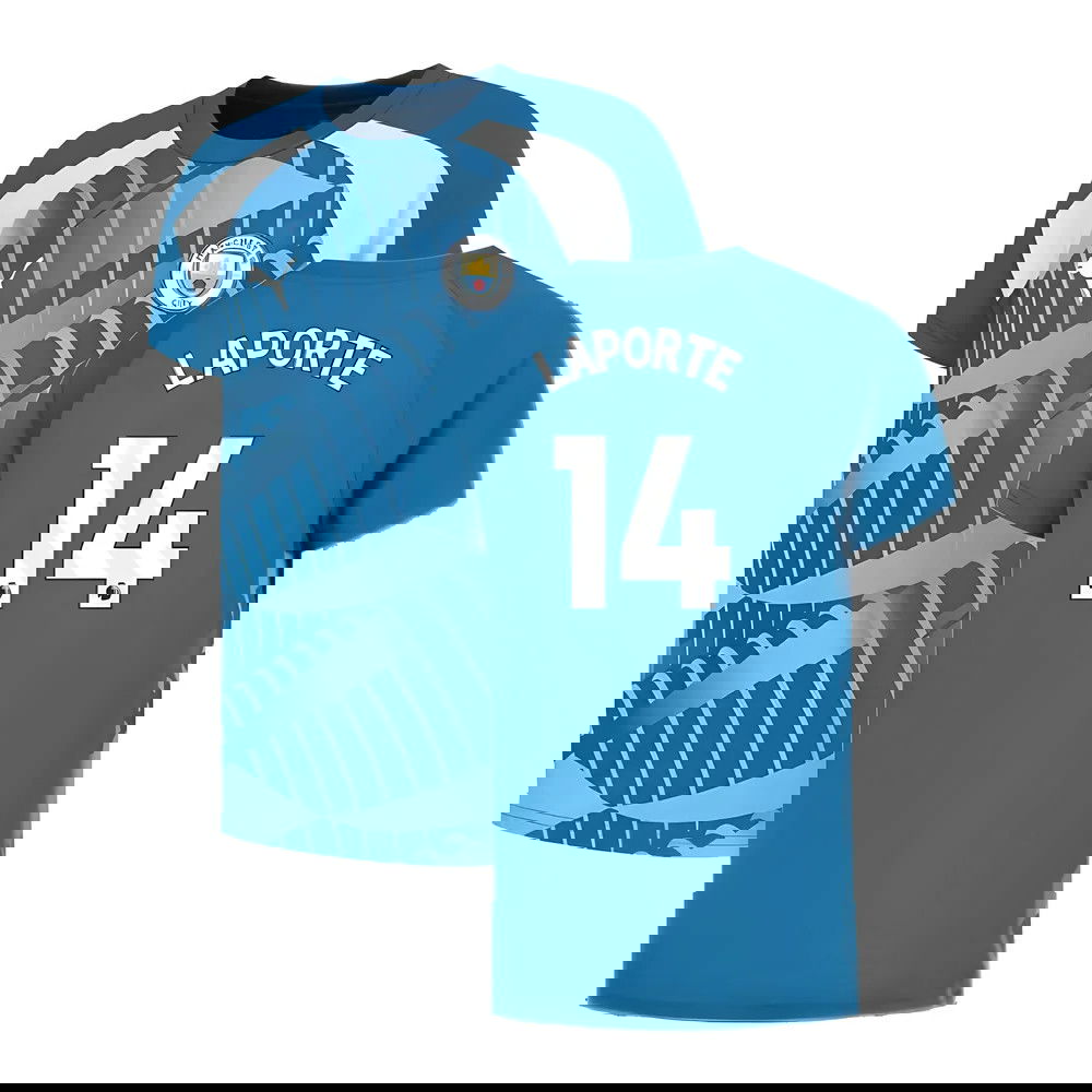 2023-2024 Man City Pre-Match Jersey (Lake Blue) - Kids (LAPORTE 14)