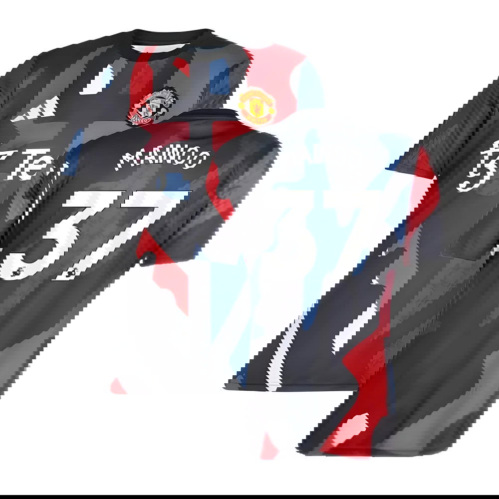 2024-2025 Man Utd Pre-Match Jersey (Black) (Mainoo 37)