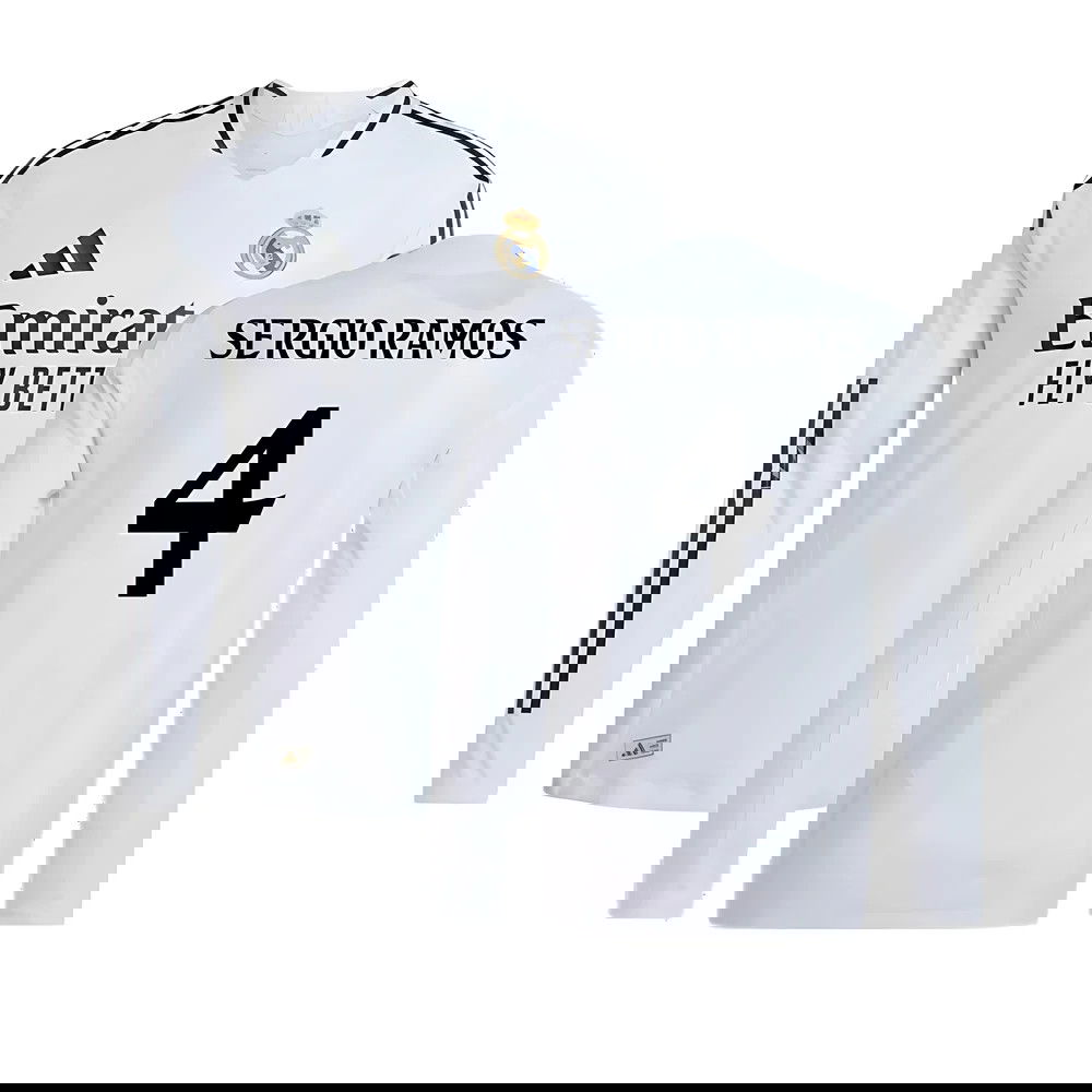 2024-2025 Real Madrid Authentic Long Sleeve Home Shirt (Sergio Ramos 4)