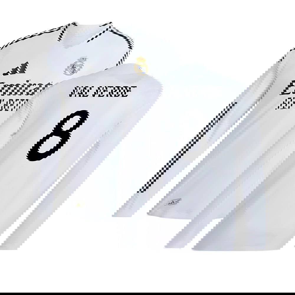 2024-2025 Real Madrid Authentic Long Sleeve Home Shirt (Valverde 8)