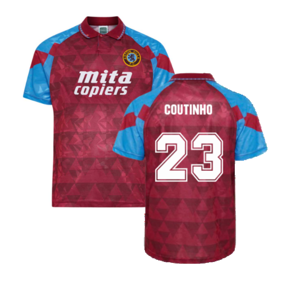 Score Draw Aston Villa 1990 Retro Football Shirt (Coutinho 23)