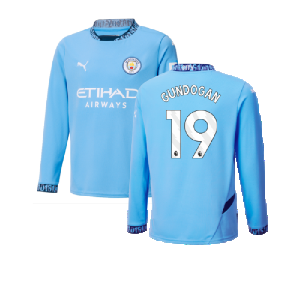 2024-2025 Man City Home Long Sleeve Shirt (Kids) (Gundogan 8)