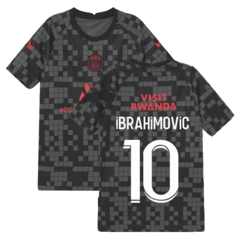 PSG 2021-2022 Pre-Match Training Shirt (Black) - Kids (IBRAHIMOVIC 10)