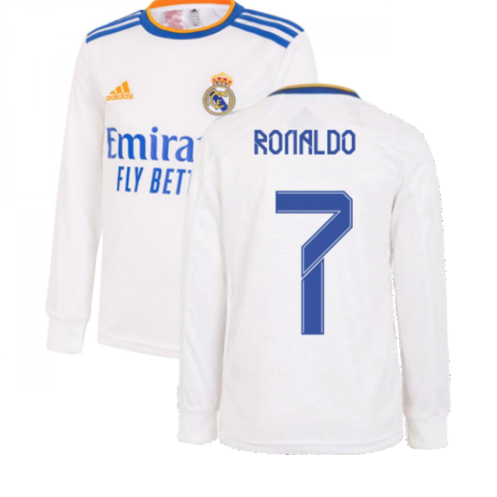 ik ga akkoord met Kilimanjaro Moreel Real Madrid 2021-2022 Long Sleeve Home Shirt (Kids) (RONALDO 7)  [GR3992-214277] - $96.14 Teamzo.com