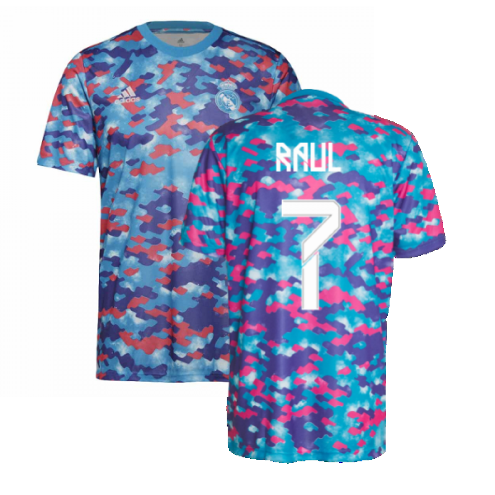 Real Madrid 2021-2022 Pre-Match Training Shirt (Pink) (RAUL 7)