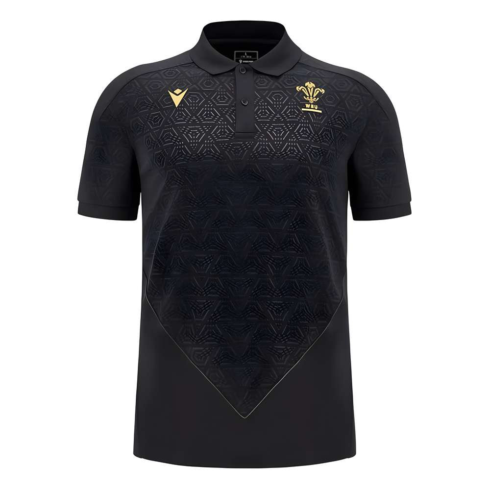 2024-2025 Wales Rugby WRU Travel Poly Polo Shirt (Black)