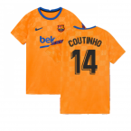 2021-2022 Barcelona Pre-Match Jersey (Orange) (COUTINHO 14)