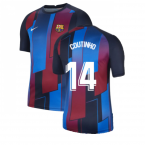 2021-2022 Barcelona Pre-Match Training Shirt (Blue) - Kids (COUTINHO 14)