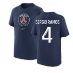 2022-2023 PSG Crest Tee (Navy) - Kids (SERGIO RAMOS 4)