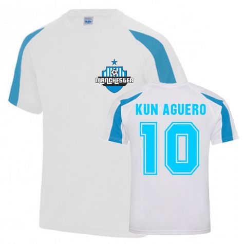 Sergio Aguero Man City Sports Training Jersey (White-Sky Blue)