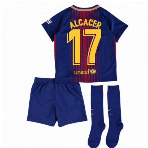 2017-2018 Barcelona Home Nike Little Boys Mini Kit (With Sponsor) (Alcacer 17)