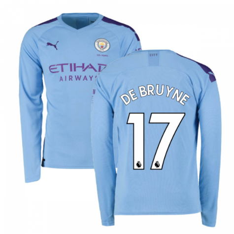 2019-2020 Manchester City Puma Home Long Sleeve Shirt (DE BRUYNE 17)
