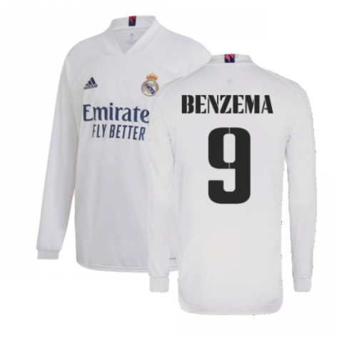 2020-2021 Real Madrid Long Sleeve Home Shirt (BENZEMA 9)