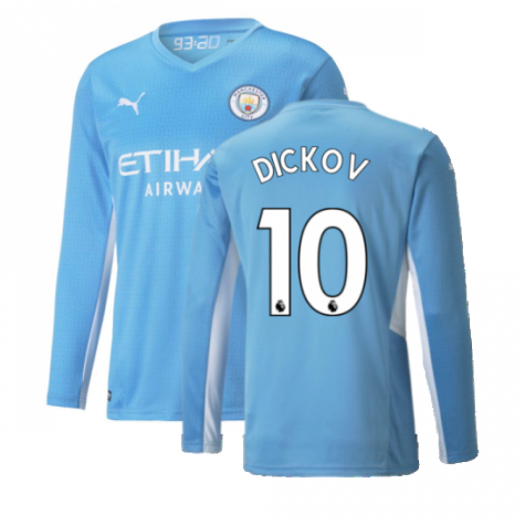2021-2022 Man City Long Sleeve Home Shirt (DICKOV 10)