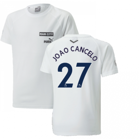 2022-2023 Man City Casuals Tee (White) - Kids (JOAO CANCELO 27)