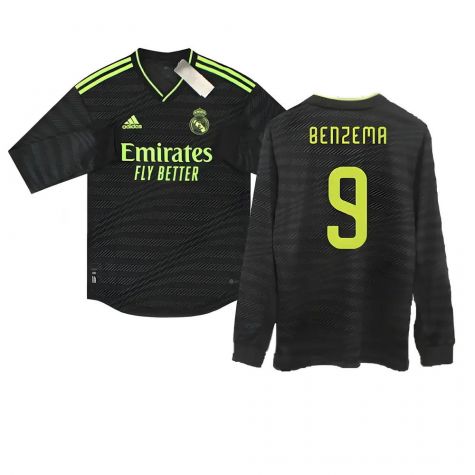 2022-2023 Real Madrid Authentic Long Sleeve Third Shirt (BENZEMA 9)