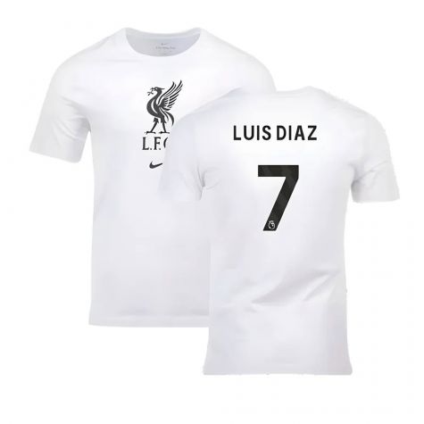 2023-2024 Liverpool Crest Tee (White) (Luis Diaz 7)