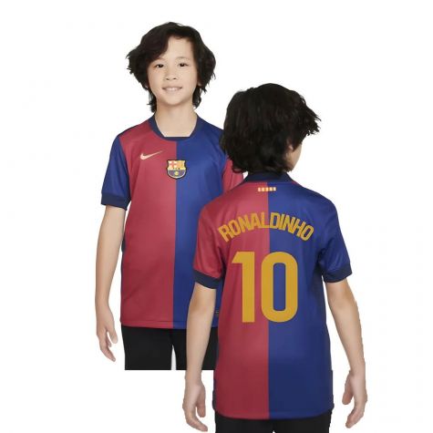 2024-2025 Barcelona Home Shirt (Sponsorless) - Kids (Ronaldinho 10)