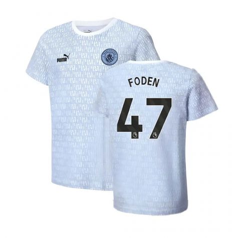 2024-2025 Man City ftblCulture Tee AOP (Light Blue) - Kids (Foden 47)