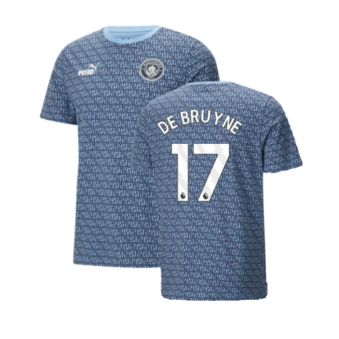 2024-2025 Man City ftblCulture Tee AOP (Navy) - Kids (De Bruyne 17)